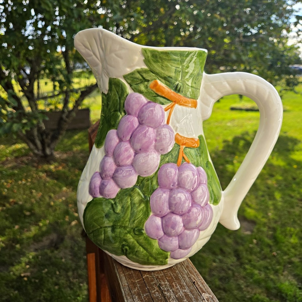 Shafford Fruit du Jour Ceramic Pitcher Grapes 1987 Vtg Hand Painted Farm Cottage